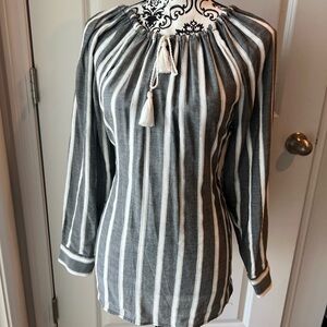 Tommy Hilfiger Striped Gray and White Women's Top. Small